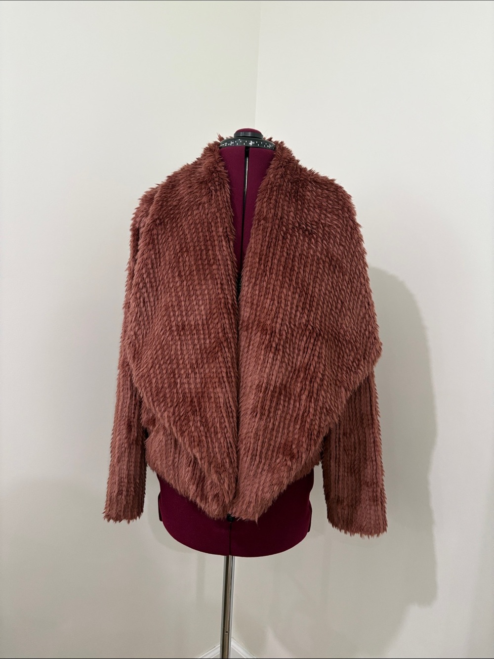 Express Faux Fur Teddy Jacket in Rust Brown